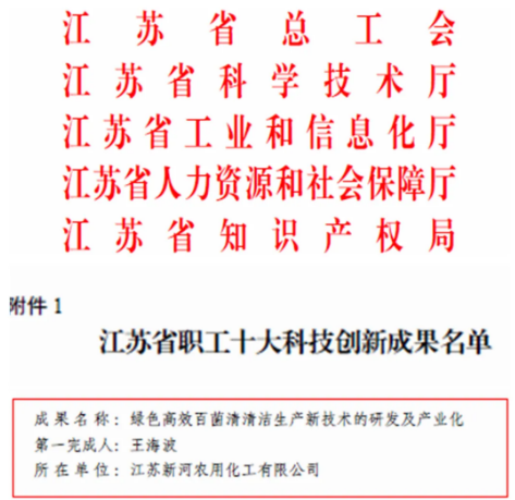 江蘇新河喜獲“2021年度江蘇省職工十大科技創(chuàng)新成果獎(jiǎng)”